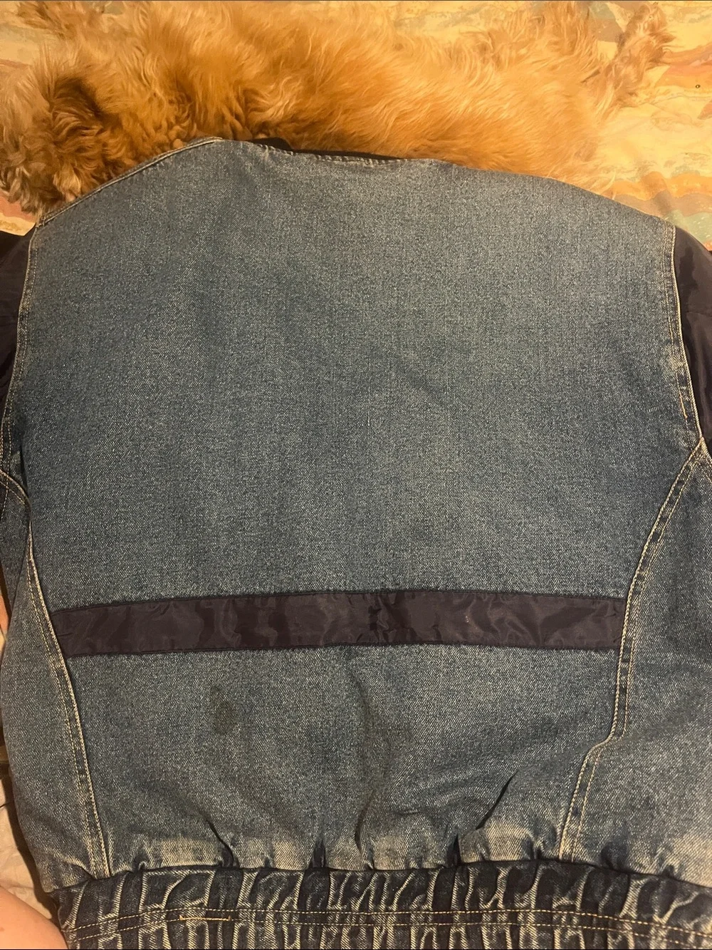 Route 66 Denim Bomber Jacket with Navy Sleeves